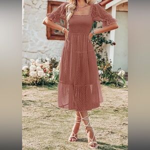 Square Neck Midi Swiss Dot Dress